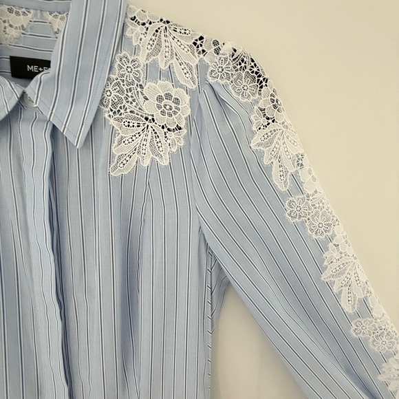 NWOT - ME + EM Cotton Stripe And Lace Midi Shirt Dress - SIZE 4 - Picture 8 of 12